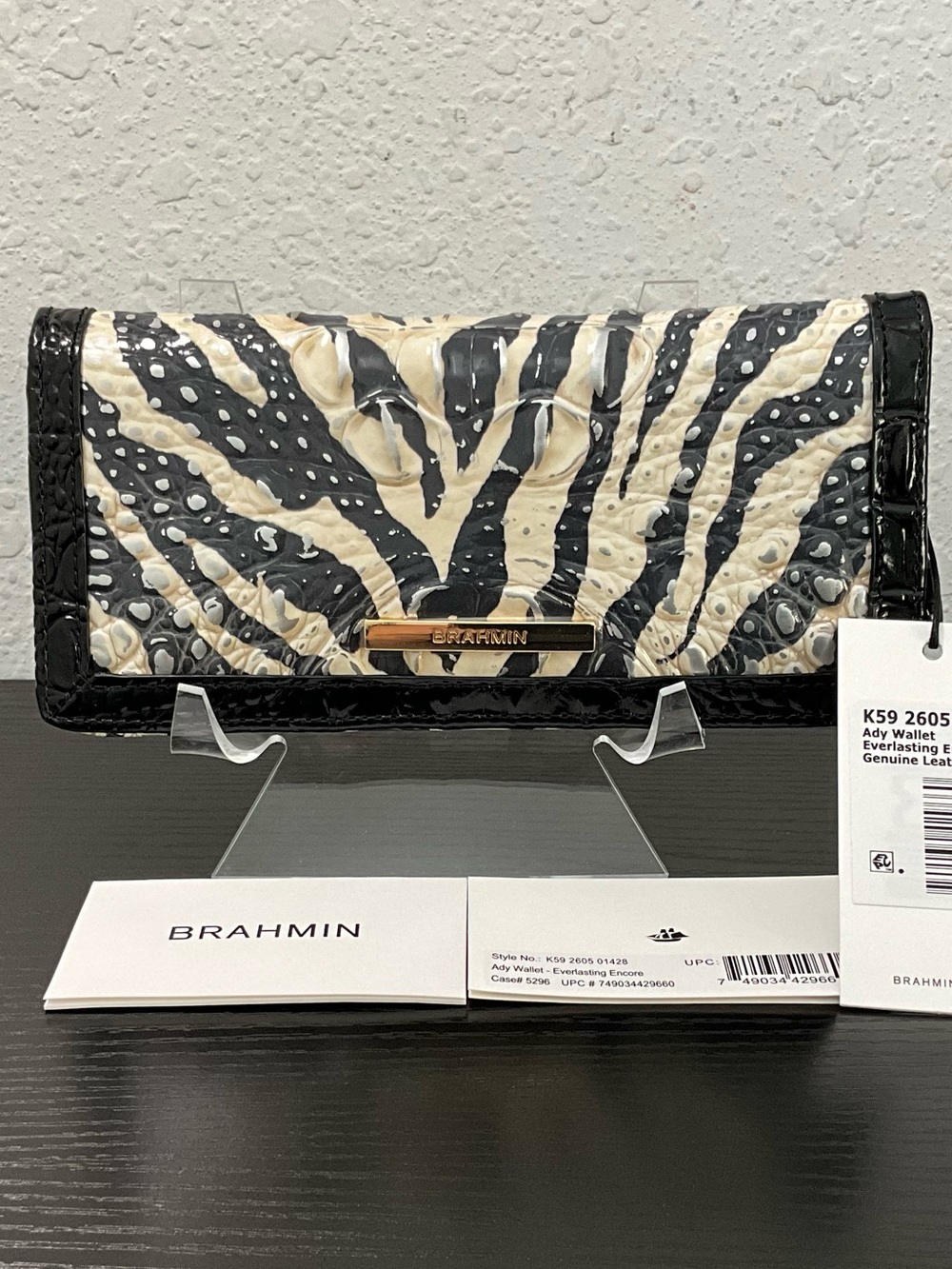 Brahmin Ady EVERLASTING ENCORE Slim Wallet Creme Black Silver
